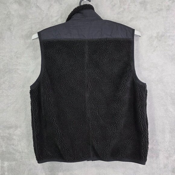 Mens J.Crew Black Sherpa Fleece & Nylon Vest Zippered Pockets Mock Neck XXL - Picture 5 of 8
